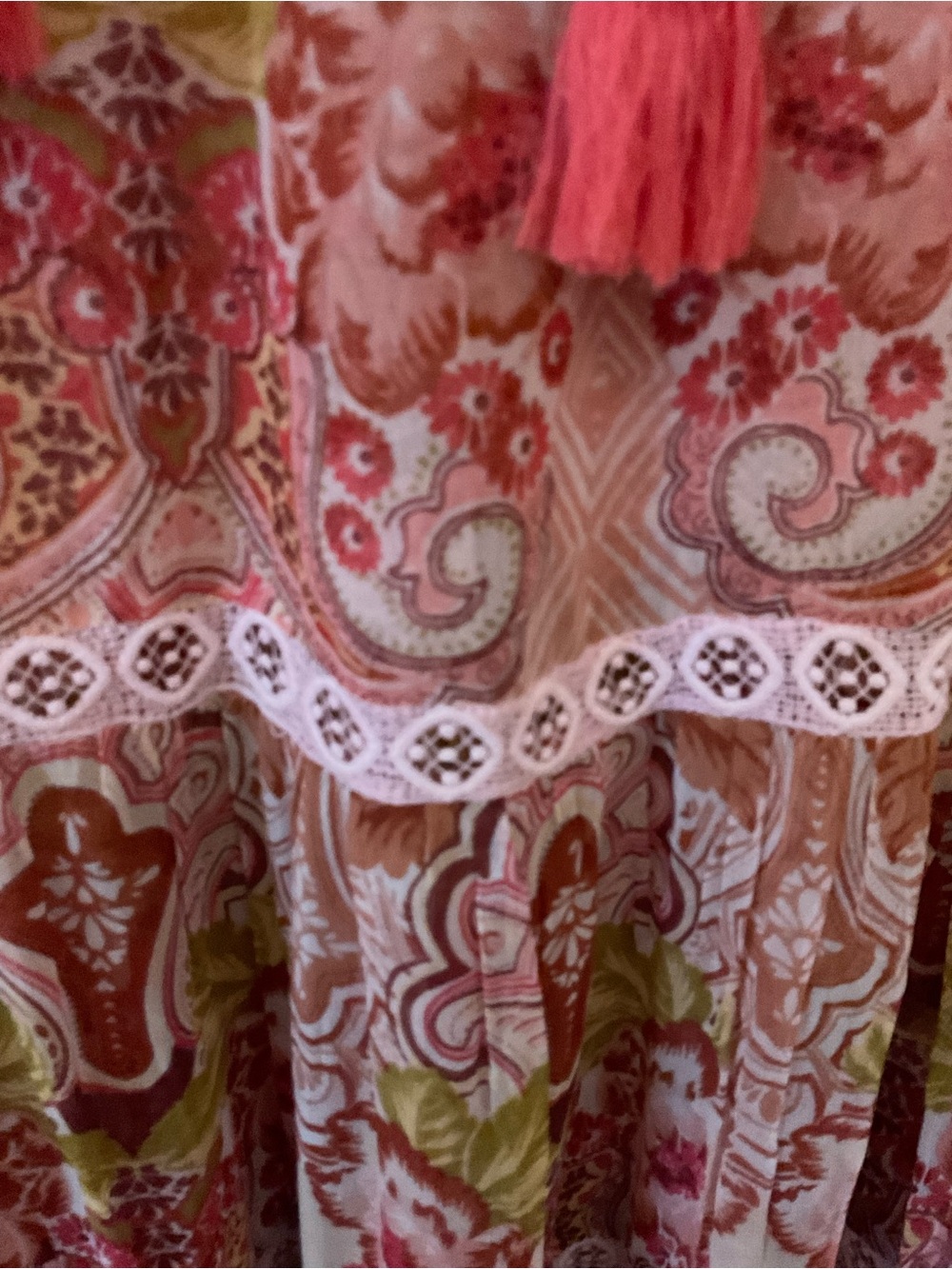 Aratta Aeris Silent Journey Pink Print Boho Hippie Couture Midi Dress Tassels L - Picture 6 of 11